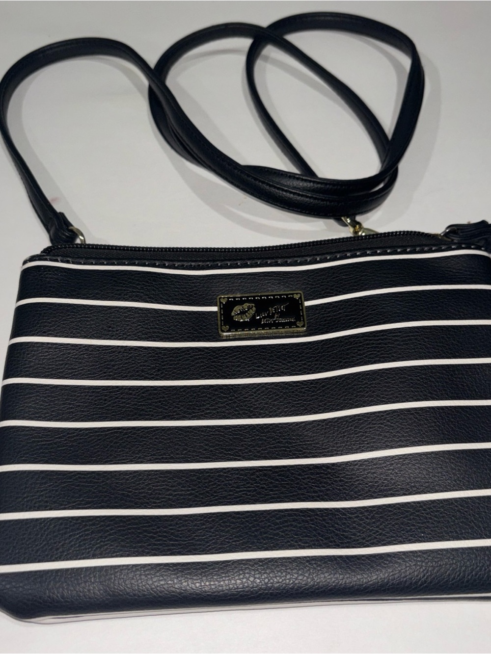 Luv Betsey By Betsey Johnson Women’s Black and White Striped Crossbody Bag
